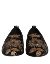 Dolce & Gabbana Black Floral Jacquard Dress Loafers Shoes