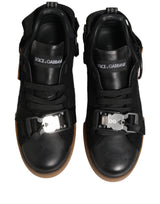 Dolce & Gabbana Black Leather Low Trainers Men Sneakers Shoes