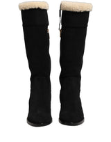 Dolce & Gabbana Black Suede Leather Knee High Boots Shoes