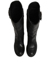 Dolce & Gabbana Black Leather Buckle Detail Mid Calf Boots Shoes