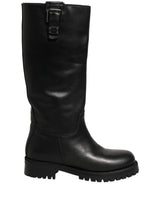 Dolce & Gabbana Black Leather Buckle Detail Mid Calf Boots Shoes