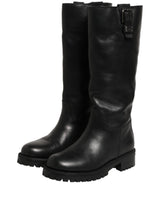 Dolce & Gabbana Black Leather Buckle Detail Mid Calf Boots Shoes