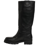 Dolce & Gabbana Black Leather Buckle Detail Mid Calf Boots Shoes