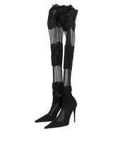 Dolce & Gabbana Black Over The Knee Sock Pumps Boots Shoes