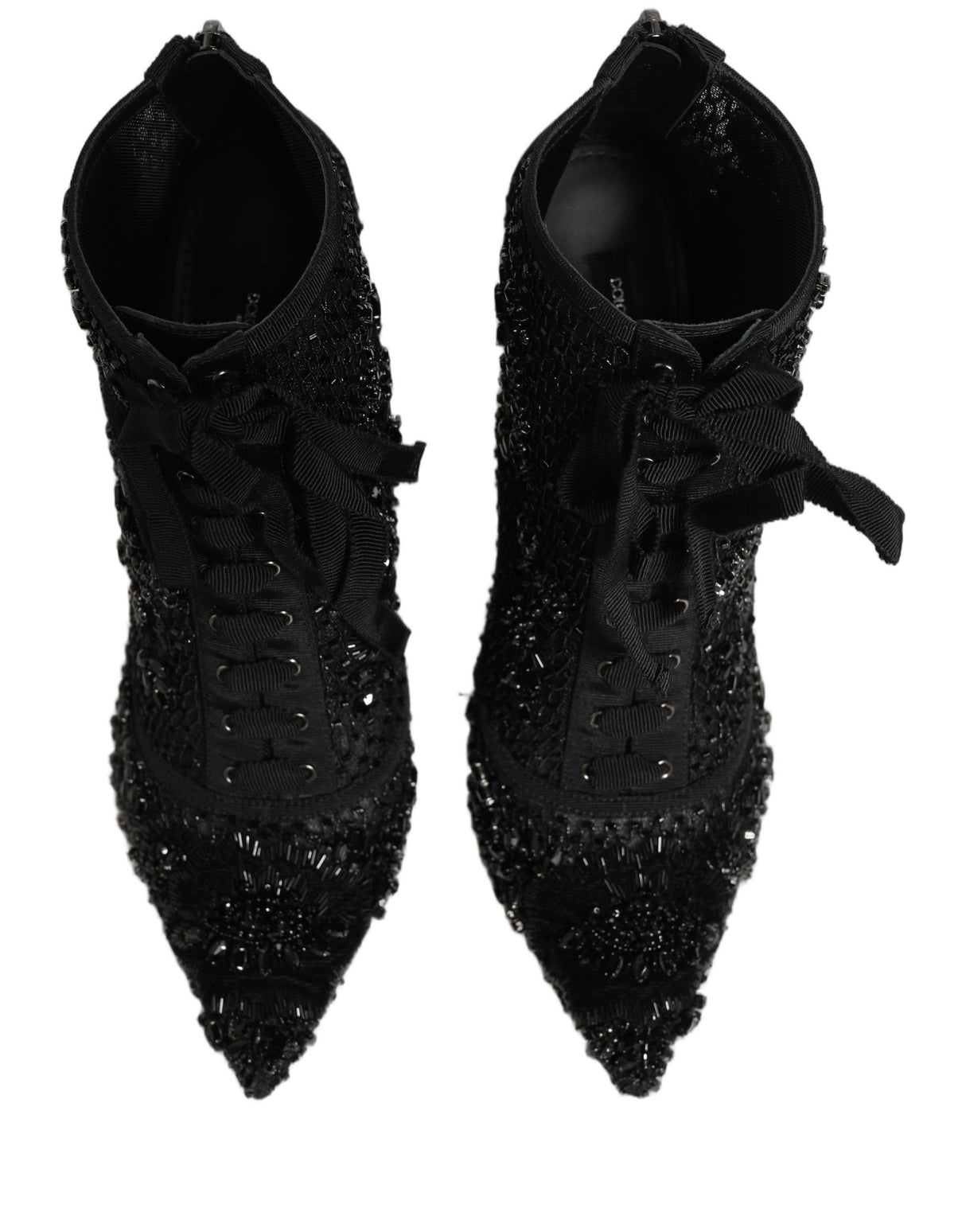 Dolce & Gabbana Black Embellished Mesh Ankle Boots Shoes