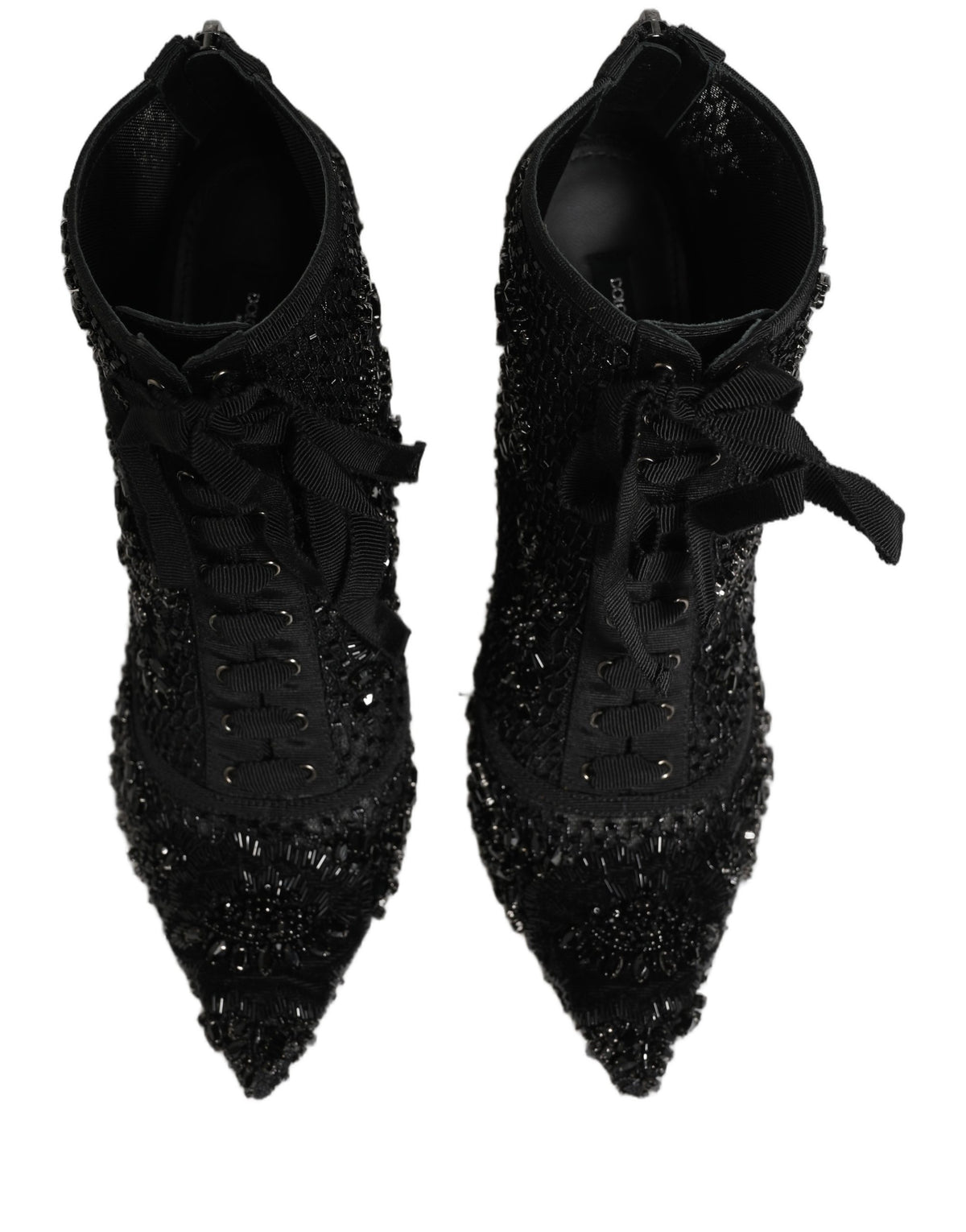 Dolce & Gabbana Black Embellished Mesh Ankle Boots Shoes