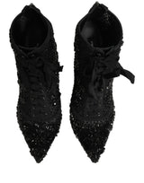 Dolce & Gabbana Black Embellished Mesh Ankle Boots Shoes
