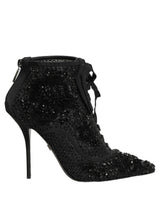 Dolce & Gabbana Black Embellished Mesh Ankle Boots Shoes