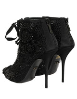 Dolce & Gabbana Black Embellished Mesh Ankle Boots Shoes