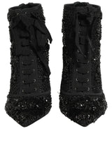 Dolce & Gabbana Black Embellished Mesh Ankle Boots Shoes