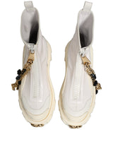 Dolce & Gabbana White Leather Rubber Logo Ankle Boots Shoes