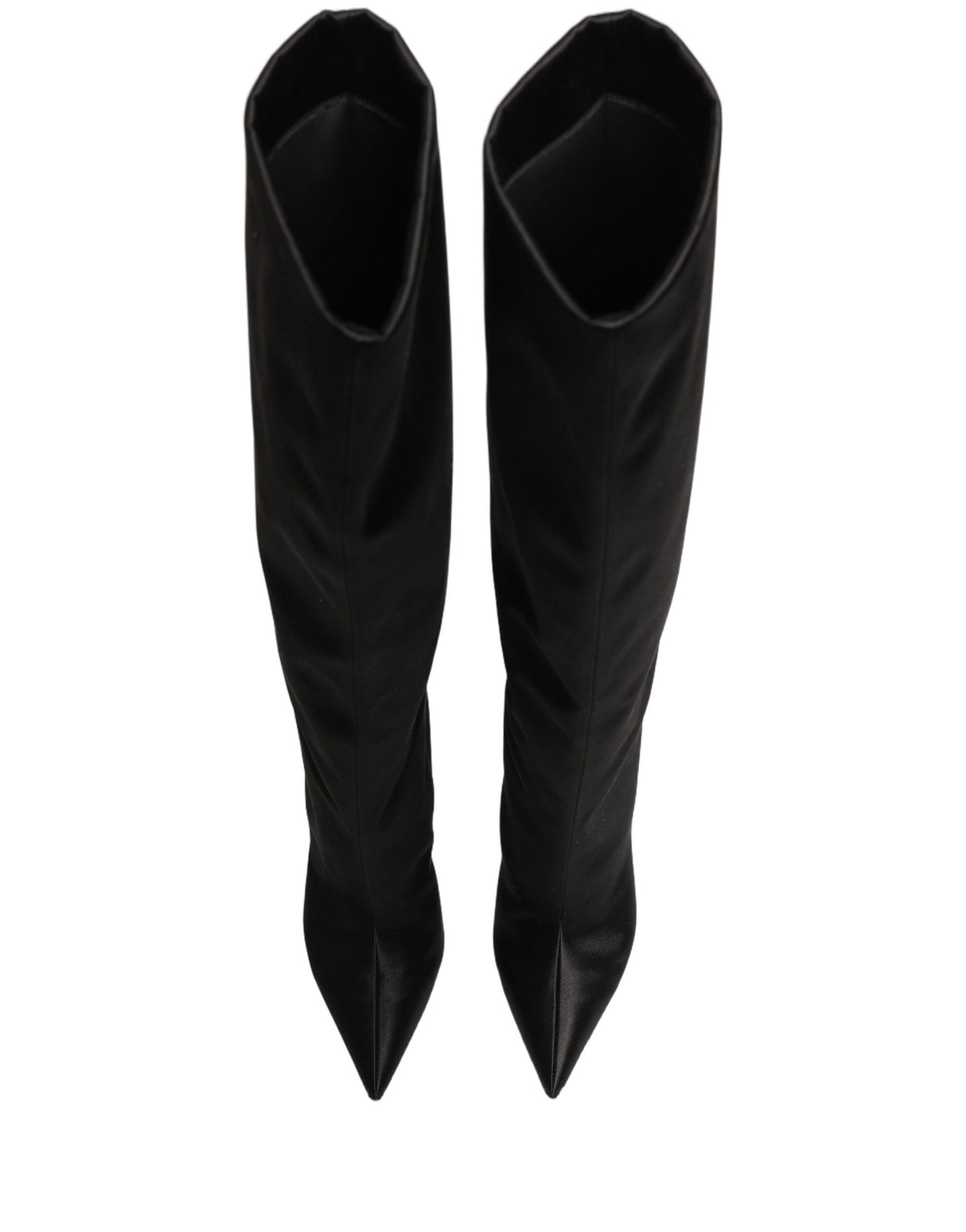 Dolce & Gabbana Black Satin Knee High Stiletto Boots Shoes