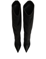 Dolce & Gabbana Black Satin Knee High Stiletto Boots Shoes
