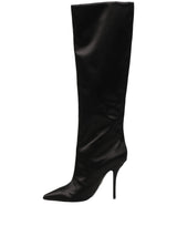 Dolce & Gabbana Black Satin Knee High Stiletto Boots Shoes