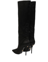 Dolce & Gabbana Black Satin Knee High Stiletto Boots Shoes