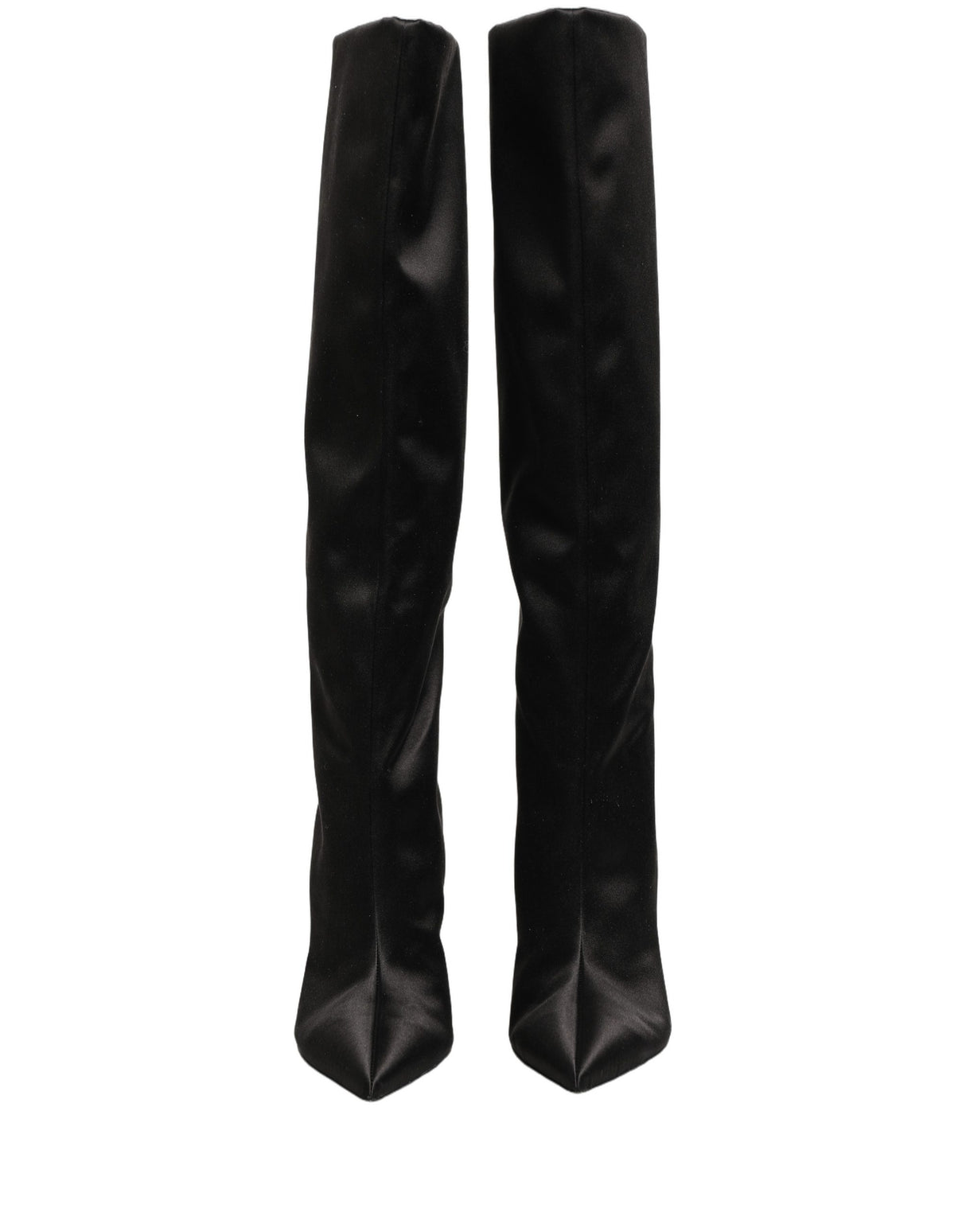 Dolce & Gabbana Black Satin Knee High Stiletto Boots Shoes
