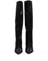 Dolce & Gabbana Black Satin Knee High Stiletto Boots Shoes