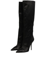Dolce & Gabbana Black Satin Knee High Stiletto Boots Shoes