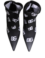 Dolce & Gabbana Black Logo Stretch Heels Ankle Boots Shoes