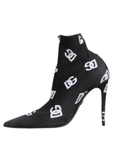 Dolce & Gabbana Black Logo Stretch Heels Ankle Boots Shoes