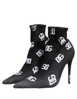 Dolce & Gabbana Black Logo Stretch Heels Ankle Boots Shoes