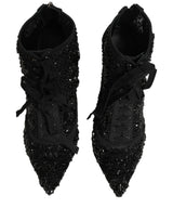 Dolce & Gabbana Black Embellished Mesh Ankle Boots Shoes