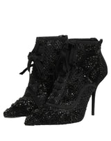 Dolce & Gabbana Black Embellished Mesh Ankle Boots Shoes