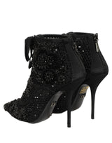 Dolce & Gabbana Black Embellished Mesh Ankle Boots Shoes