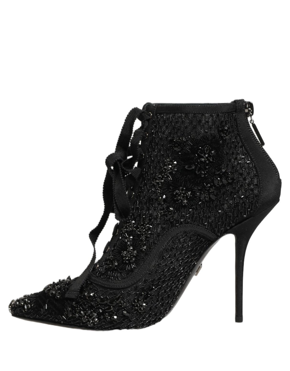 Dolce & Gabbana Black Embellished Mesh Ankle Boots Shoes