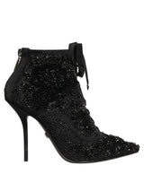 Dolce & Gabbana Black Embellished Mesh Ankle Boots Shoes