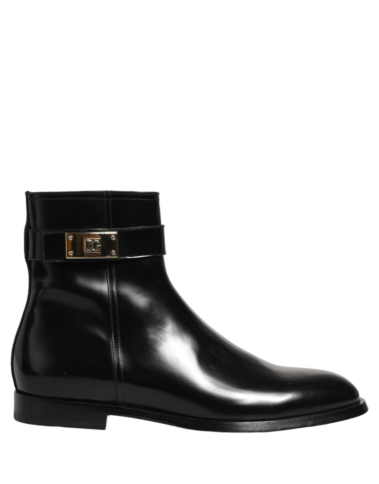 Dolce & Gabbana Black Leather Logo Buckle Mid Calf Boots Shoes