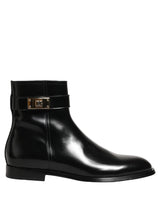 Dolce & Gabbana Black Leather Logo Buckle Mid Calf Boots Shoes