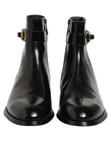 Dolce & Gabbana Black Leather Logo Buckle Mid Calf Boots Shoes