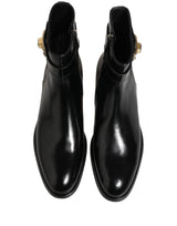 Dolce & Gabbana Black Leather Logo Buckle Mid Calf Boots Shoes