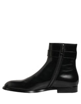 Dolce & Gabbana Black Leather Logo Buckle Mid Calf Boots Shoes
