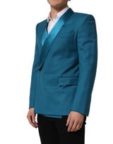 Dolce & Gabbana Teal Wool Double Breasted Formal Coat Blazer