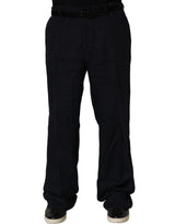Dolce & Gabbana Black Linen Straight Leg Dress Trouser Pants