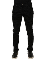 Dolce & Gabbana Black Logo Monogram Cotton Slim Denim Jeans