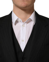 Dolce & Gabbana Black Stripes Slim Fit Formal 3 Piece Suit