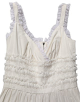 Dolce & Gabbana White Cotton Poplin Ruffled Midi Dress