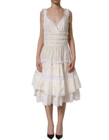 Dolce & Gabbana White Cotton Poplin Ruffled Midi Dress