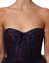 Dolce & Gabbana Purple Tiered Tulle Silk Long Gown Dress