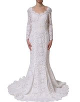 Dolce & Gabbana White Floral Lace Mermaid Long Gown Dress