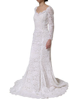 Dolce & Gabbana White Floral Lace Mermaid Long Gown Dress