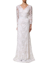 Dolce & Gabbana White Cotton Floral Lace Long Gown Dress