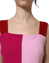 Dolce & Gabbana Two Tone Pink Wool Sleeveless Midi Dress