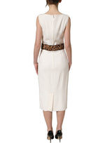 Dolce & Gabbana White Leopard Sleeveless Sheath Midi Dress