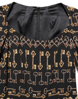 Dolce & Gabbana Black Key Print Long Sleeves Sheath Midi Dress