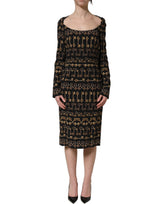 Dolce & Gabbana Black Key Print Long Sleeves Sheath Midi Dress