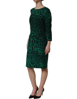 Dolce & Gabbana Green Leopard Print Silk Knee Length Dress
